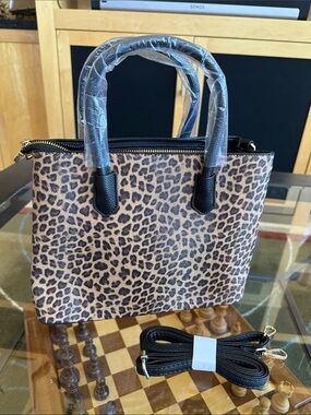 Leopard Print Satchel with Black Trim
